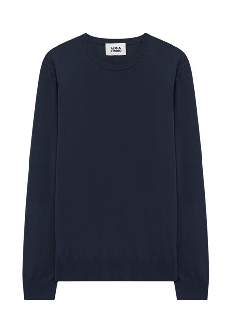 Alpha Studio girocollo in crepe di cotone blu a manica lunga ALPHA STUDIO | Maglieria | AU-5042C1001